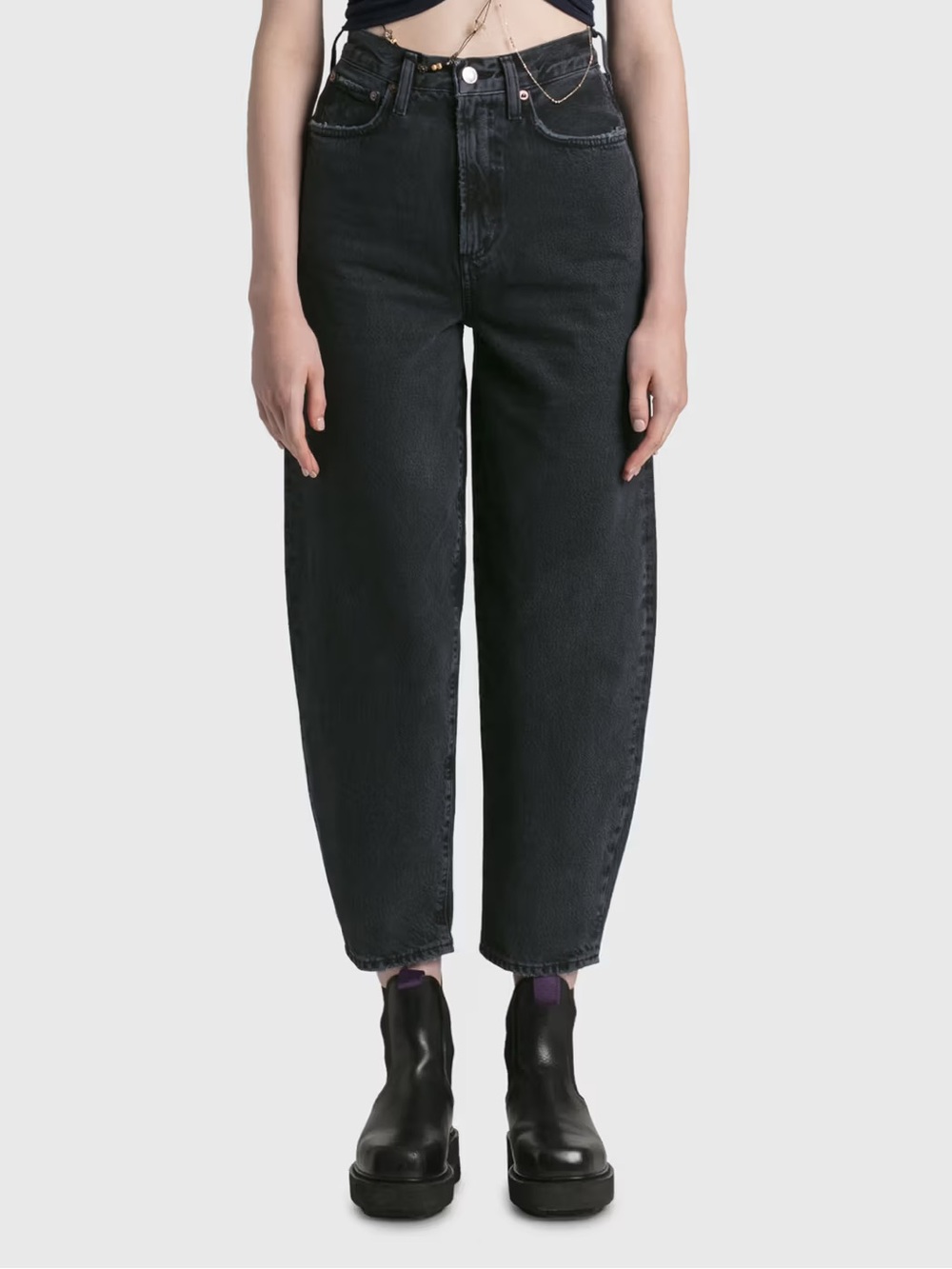 Agolde High-Rise Barrel Ballon Jeans in Washed Charcoal Black